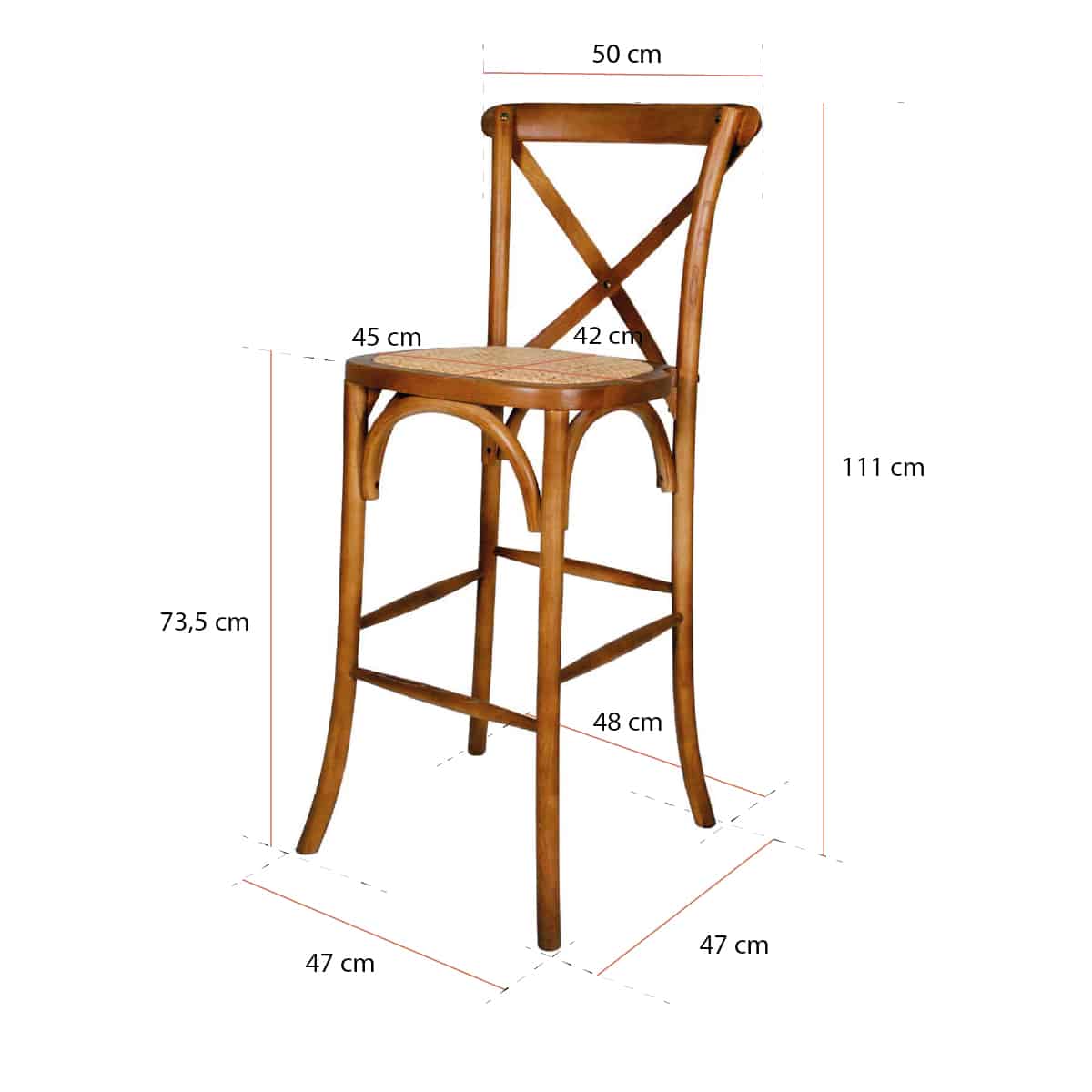 Dimensiones del taburete Crossback marrón