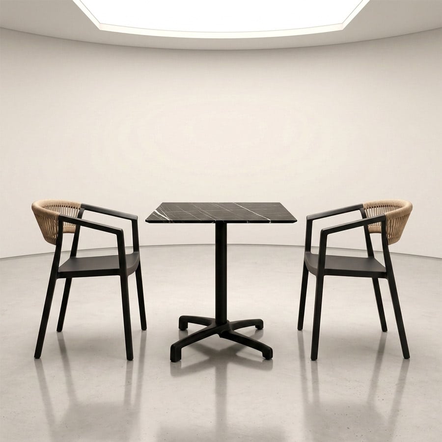 Mesa HPL mármol negro pata Mily aluminio exterior bar