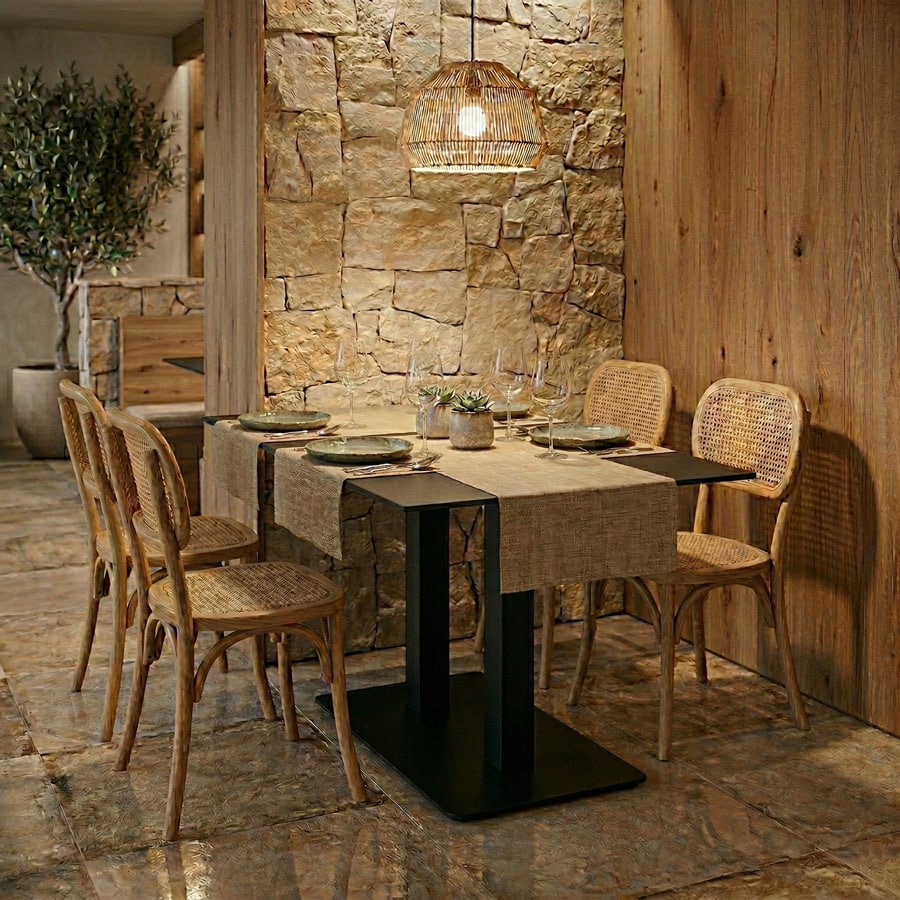 Mesa hostelería 120x80 Temple Antracita HPL con base Iron Doble