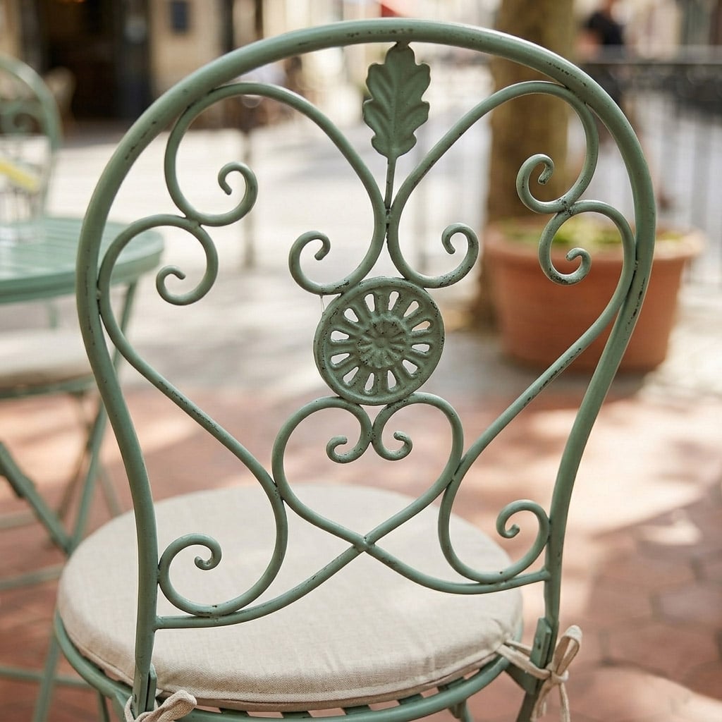 Silla Britania verde en escena de jardín