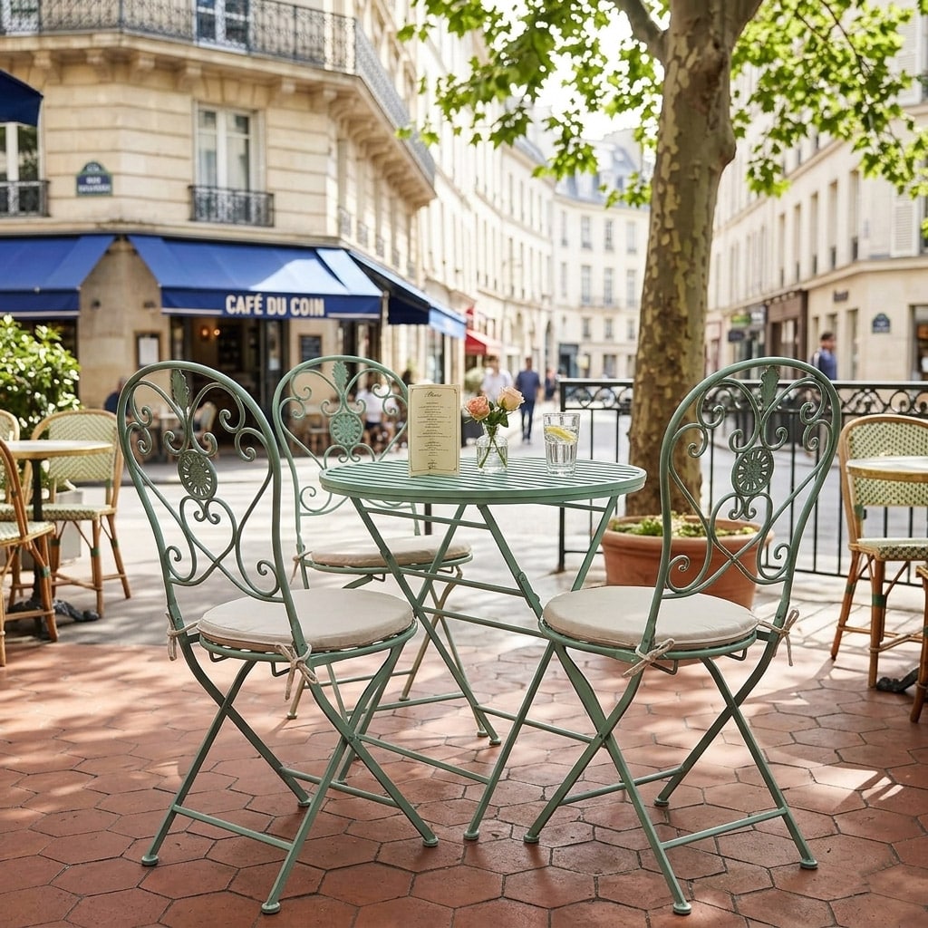 Silla Britania verde en terraza con encanto