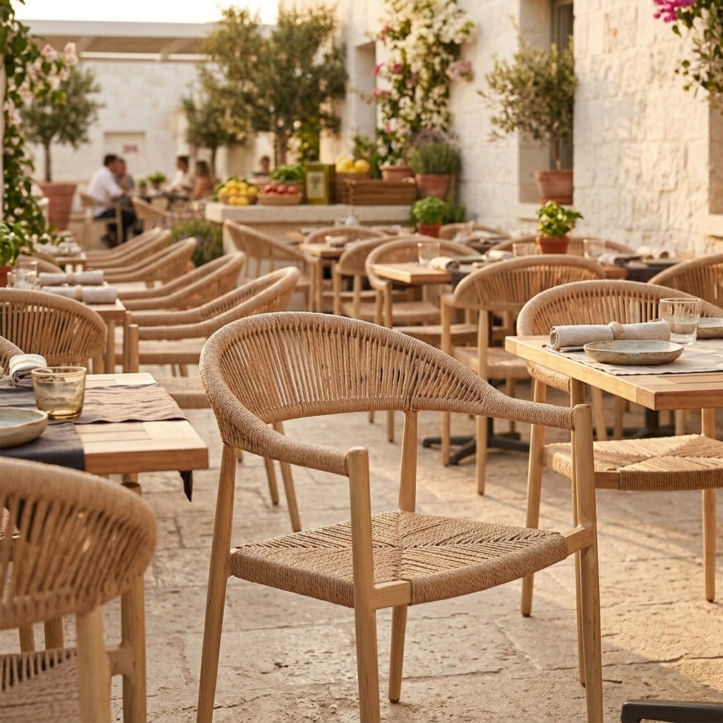 Sillón Bistro Calma Natural en terraza de hostelería