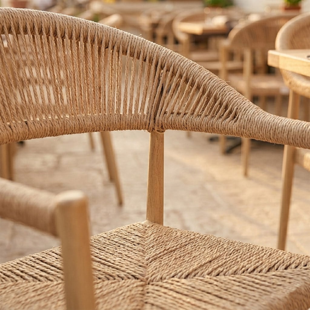 Detalle del entramado de cuerda sintética del Sillón Bistro Calma Natural
