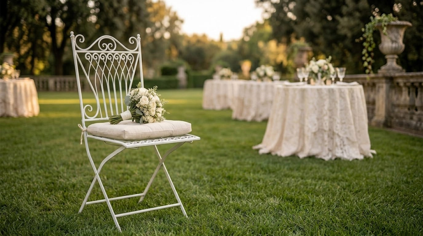Silla de forja plegable blanca Doña Lola para bodas y eventos