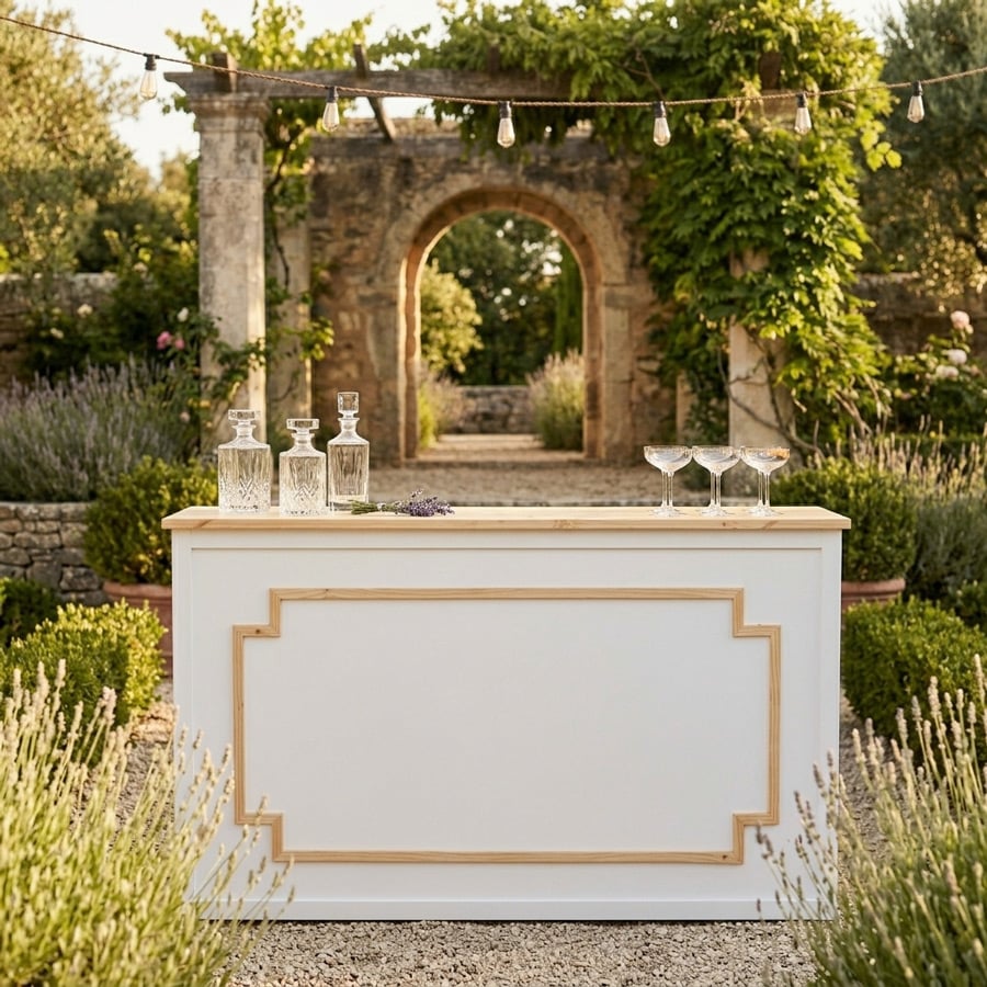 Barra Cooler blanca en boda al aire libre