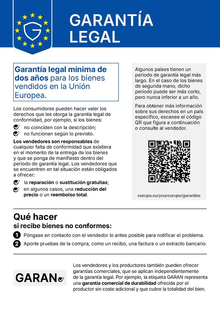 Garantía legal 1 - Legal guarantee notice ES